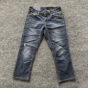 Supplies Jeans Womens Size 6 Blue Ramie Blend Cropped Straight Leg Embroidered